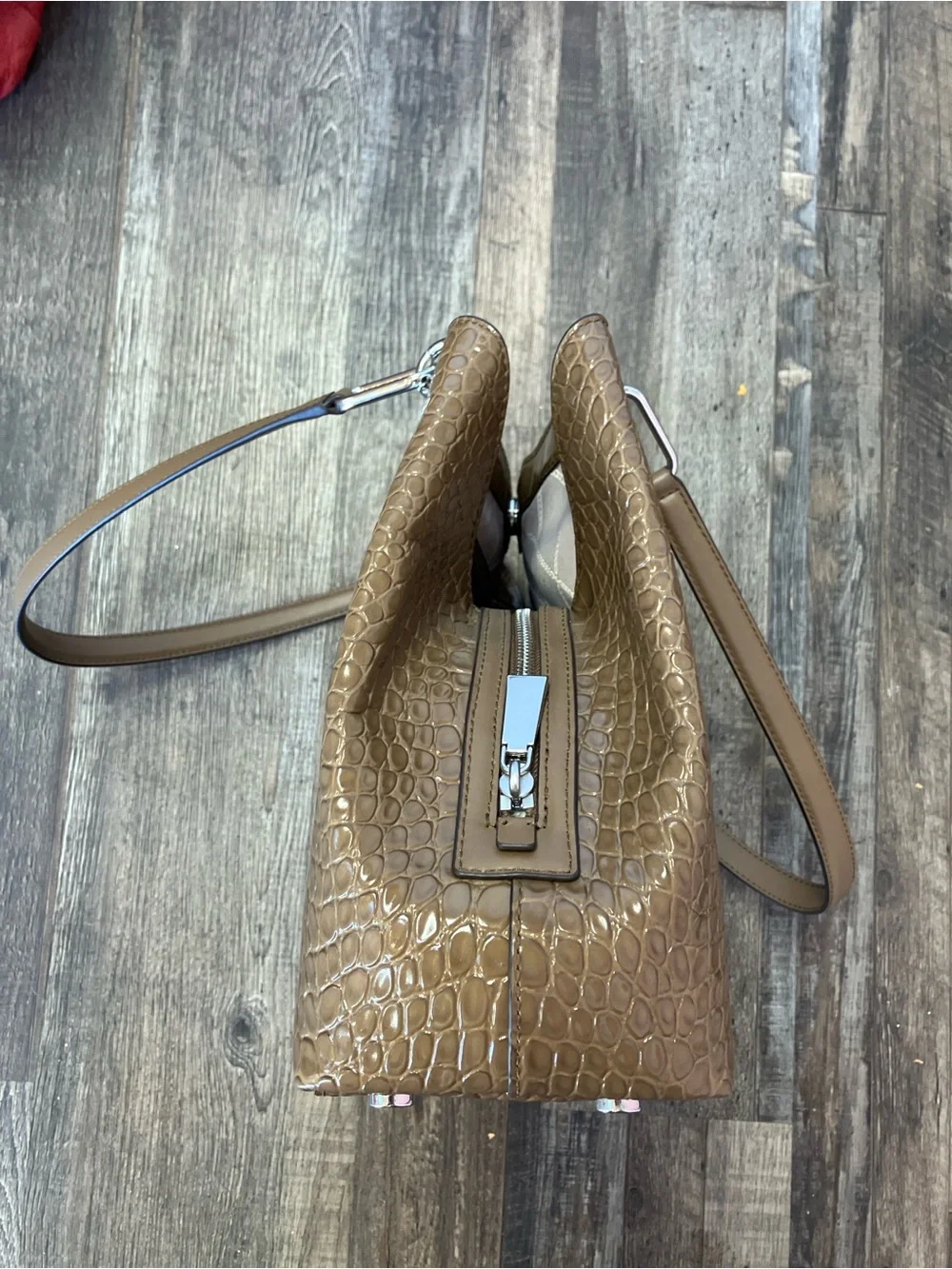 NWT MICHAEL Michael Kors Tan Kensington Large Croc-Embossed Leather Bag Purse